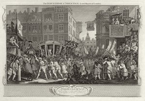 勤勉な「ロンドンのプレンティス卿市長、「産業とアイドル」のプレートXII、1833年公開 作： William Hogarth