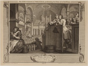 クリスチャンの義務を遂行する勤勉なプレンティス 作： William Hogarth