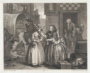 イノセントガールはハーロットになり、1732年にデザインされ、1744年に印刷されました（エッチングと彫刻） 作： William Hogarth