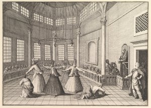 モスクの内部、Dervishes Dancing Aubry de La Mottrayesが通り抜ける...、1723-24。 作： William Hogarth