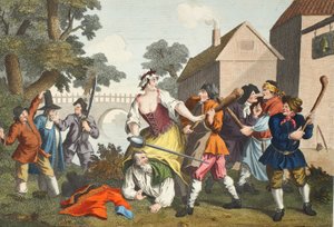 騎士はサミュエルバトラー（1612-80）の「フディブラス」からトゥルラに提出し、イラストは「復元されたホガース：トーマスクックによって再彫刻された有名なウィリアムホガースの全作品」、パブからのイラストです。 1812 作： William Hogarth