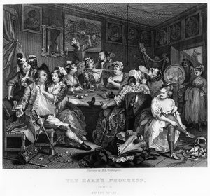 乱交、「レーキの進行状況」からのプレートIII 作： William Hogarth