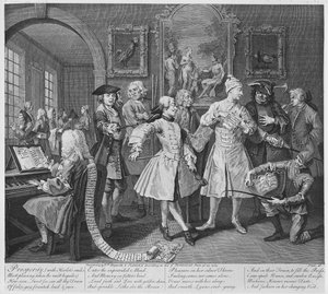 レーキの堤防、プレートII、「レーキの進行状況」、1735年（彫刻） 作： William Hogarth
