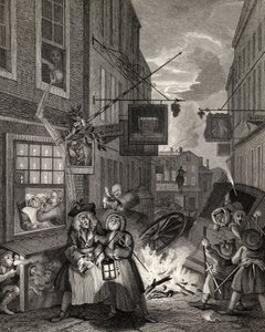 その日の時間：「ウィリアムホガースの作品」からの夜、1833年公開 作： William Hogarth