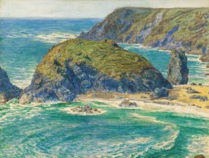 アスパラガス島、カイナンス、コーンウォール (鉛筆と水彩で白とスクラッチで強調) 作： William Holman Hunt