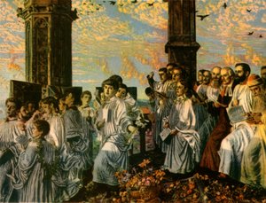 マグダレン・タワーの5月の朝」1888年～1890年、1942年。 作： William Holman Hunt