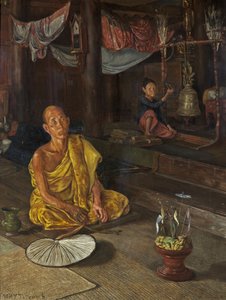 ビルマの司祭-祈りへの呼びかけ（キャンバスに油彩） 作： William Holt Yates Titcomb
