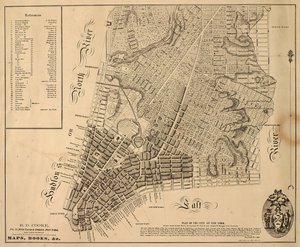 ニューヨーク市の計画[East 31st Streetまでの極北]、1817年（紙に黒インク、布で裏打ち）