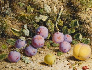 梅、桃、ローズヒップのある静物、 作： William Hough