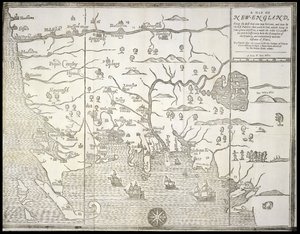 「インディアンとのトラブルの物語」からのニューイングランドの地図、ウィリアム ハバードとジョン フォスター 作： William Hubbard