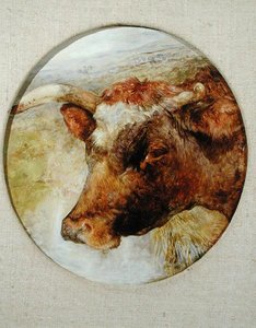 ロングホーン・カウの頭部 作： William Huggins