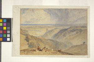 JMWターナーの後のアルン川のアランデル（オフホワイトの紙に水彩とグワッシュ） 作： William II Ward