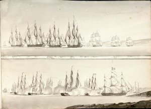 戦列艦のさまざまな描き方、19世紀初頭（ペン、グレー・ウォッシュ） 作： William Innes Pocock