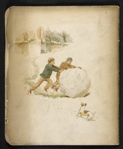 子供と雪玉。  ホリデー・トレイン: 「Dulce Domum」の曲 ... イラスト W. J. Webb.  フレデリック・ラングブリッジ  ロンドン、1891