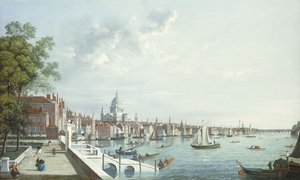 サマセットハウスのテムズ川、下流を見つめる 作： William James