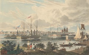 ミシガン州デトロイト市。フェリー近くのカナダ岸から撮影、1837年発行。