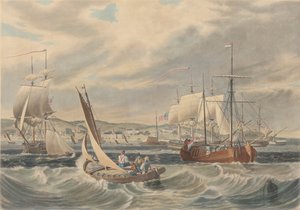 ニューヨーク検疫所（スタテン島）の眺め、1833年発行。 作： William James Bennett
