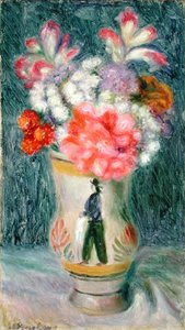 クインパーの花瓶の花（油彩・キャンバス） 作： William James Glackens