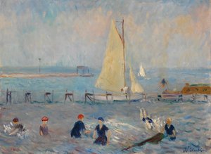6 人の海水浴客がいる海の風景、ベルポート 作： William James Glackens