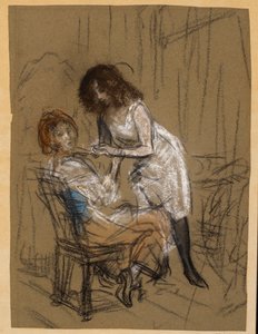 女性2名（着席1名） 作： William James Glackens