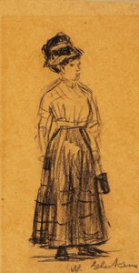 黒い帽子と黒いスカートの女性 作： William James Glackens