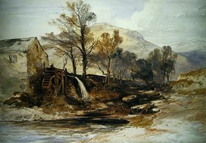 北ウェールズの水車小屋（水彩・紙） 作： William James Muller
