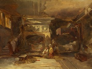 ウェールズのインテリア、1844年頃（パネルに油彩） 作： William James Muller