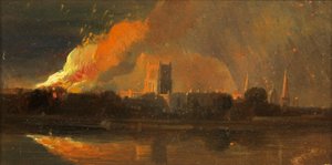 ブリストル暴動：司教の宮殿の燃焼、1831年頃（紙に油彩） 作： William James Muller