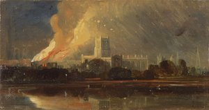 ブリストル暴動：司教の宮殿の燃焼、1831年頃（紙に油彩） 作： William James Muller