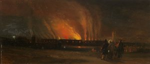 ブリストル暴動：プリンスストリート近くからの新刑務所の燃焼、1831年頃（紙に油彩） 作： William James Muller