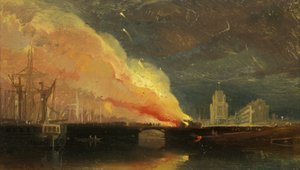 ブリストル暴動：セントメアリーレッドクリフとプリンスストリートブリッジの料金所の燃焼 作： William James Muller