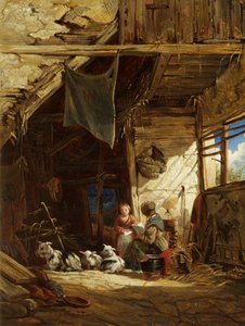 ヤギのいるインテリア-Bettws-y-Coed 作： William James Muller