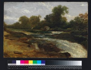 釣り人のいる川の風景、1842