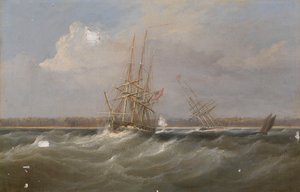 スループ「クライブ号」が引き揚げたアヘンクリッパー「シルフ号」1835年頃（油絵） 作： William John Huggins