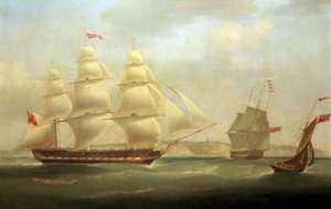 ロクスバーグ城」と船「サー・エドワード・パジェット」、ドーバー沖（イギリス）。 作： William John Huggins