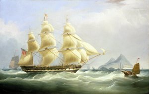 東インド会社の貿易船「アジア」。キャンバスに油彩 作： William John Huggins