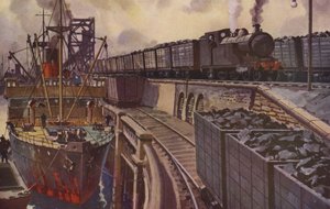 4-4-2タンクエンジンが牽引する石炭列車（カラーリトグラフ）