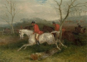 キツネ狩り：柵に来る（フルクライ）（板紙に油を塗る） 作： William Joseph Shayer