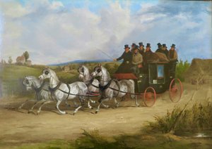 灰色の馬に引かれたロンドンからブライトンへの馬車（油彩・キャンバス）