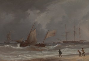 Um lugger dirigindo em terra em um vendaval 作： William Joy