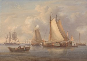 河口のアンカーでオランダの漁船