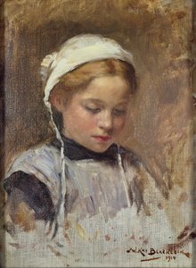 青いピナフォアの少女、1914 作： William Kay Blacklock