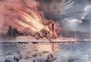 1840年1月13日、ロングアイランドサウンドの蒸気船レキシントンの爆発 作： William Keesey Hewitt