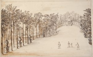 チズウィック、エクセドラの最初のデザイン（紙にペン＆インク、ウォッシュ 作： William Kent
