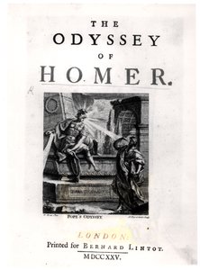 ホーマーの「オデッセイ」のタイトルページ、ピエールフルドリニエの彫刻（fl.1720-60） 作： William Kent