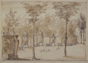 View into the Exedra at Chiswick （ペン＆インク、ブラウンウォッシュ、紙