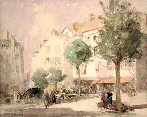 A Continental Town Square (aquarela sobre lápis sobre papel) 作： William Lee Hankey