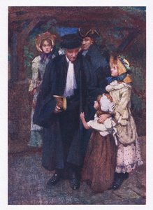 エエンの子供たちは愛情のこもったワイリーで続き、彼のガウンを引き抜き、善人の笑顔を分かち合いました（カラーリソ） 作： William Lee Hankey