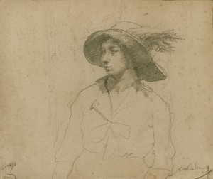 帽子をかぶった着席女性の肖像のための習作 作： William Lee Hankey