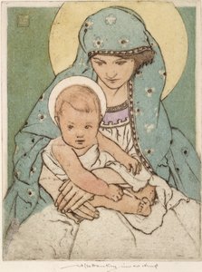 幼子キリストを抱く聖母マリア (手描きのドライポイント) 作： William Lee Hankey